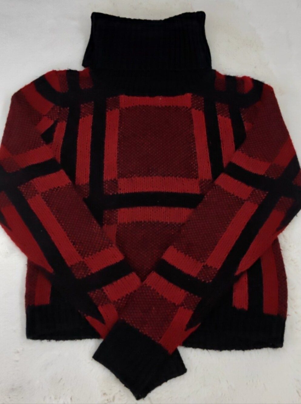 Black & Red Plaid Turtleneck Sweater - Women's Cozy Knit